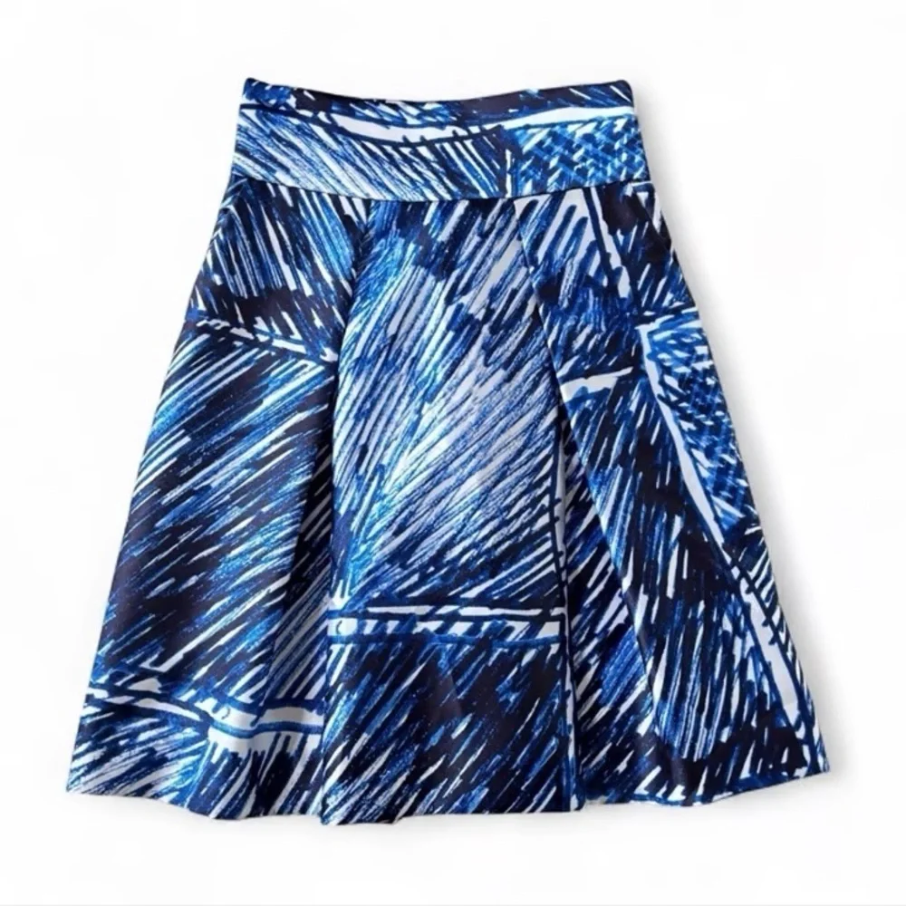 MILLY scribble print A-line midi skirt blue white size 4